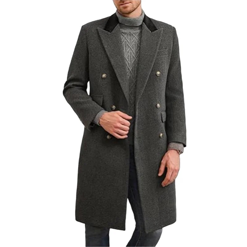 Coat Winter Men's Jackets Warm with Lining Men's Coat X-Long Double Breasted Trench Multi-Pockets Male Clothing Eu Size M-XXL