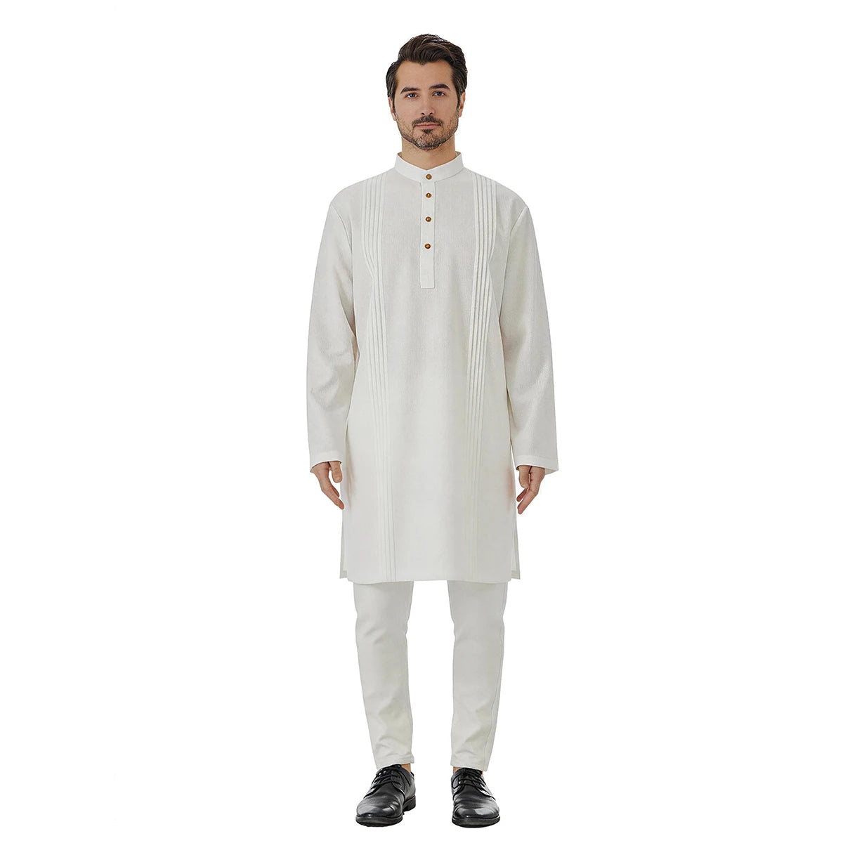 TH851 Men's Muslim Middle Eastern Men Long Sleeves Under-Knee Length Solid Color Stand Collar Robe Arab Male Jubba Thobe