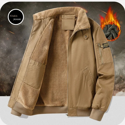 2025 New Jacket Pure Cotton Jacket Men's Plush Thickened Autumn and Winter Top Washed Workwear Casual Multi Bag Clothes