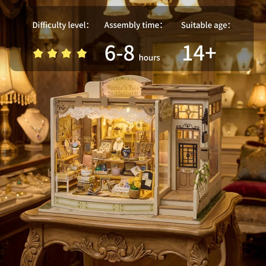 Diy Doll Miniature House Kit Wooden Casa Dollhouse Furniture Light Handmade Assembly Miniature Toys Birthday Gifts Jewelry Store