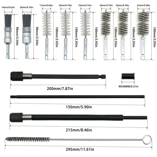 19Pcs Cylinder Heads Cleaning Kit Diesel Injector Seat Brush Tool Rust Resistant Sturdy Universal Fit for Vehicle Maintenance