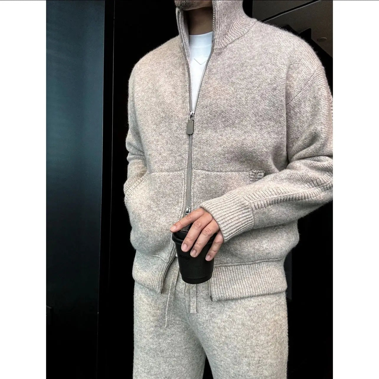 Autumn Winter New Double Zipper Stand Collar Thickened Knitted Jacket Men's High Fashion Soft Warm Sweater Casual Style Long ...