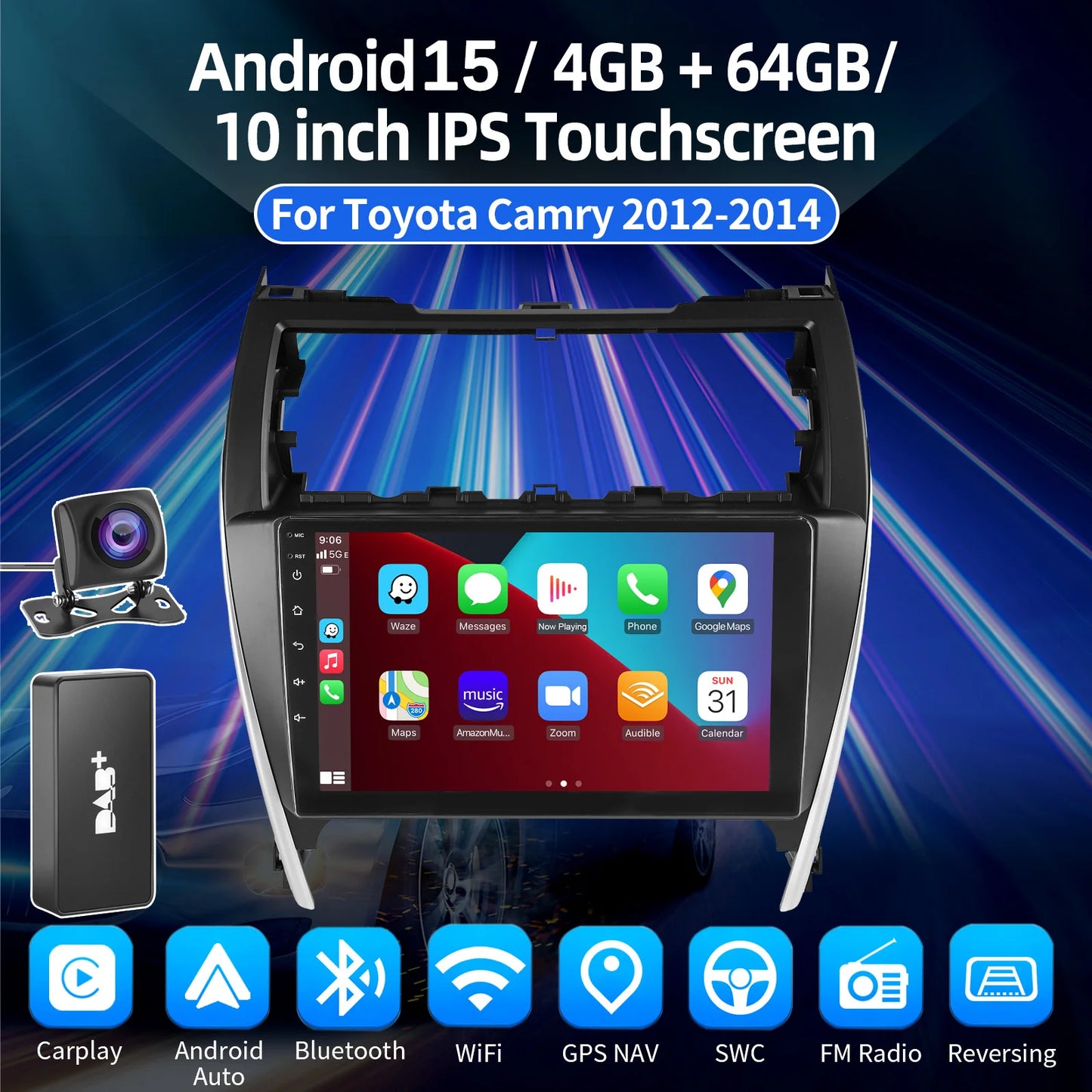 10.1" Android15 JBL For Toyota Camry 7 XV 50 55 2012 2013 2014-2015 2016 2017 Multimedia Carplay Car Player GPS Navigation Radio