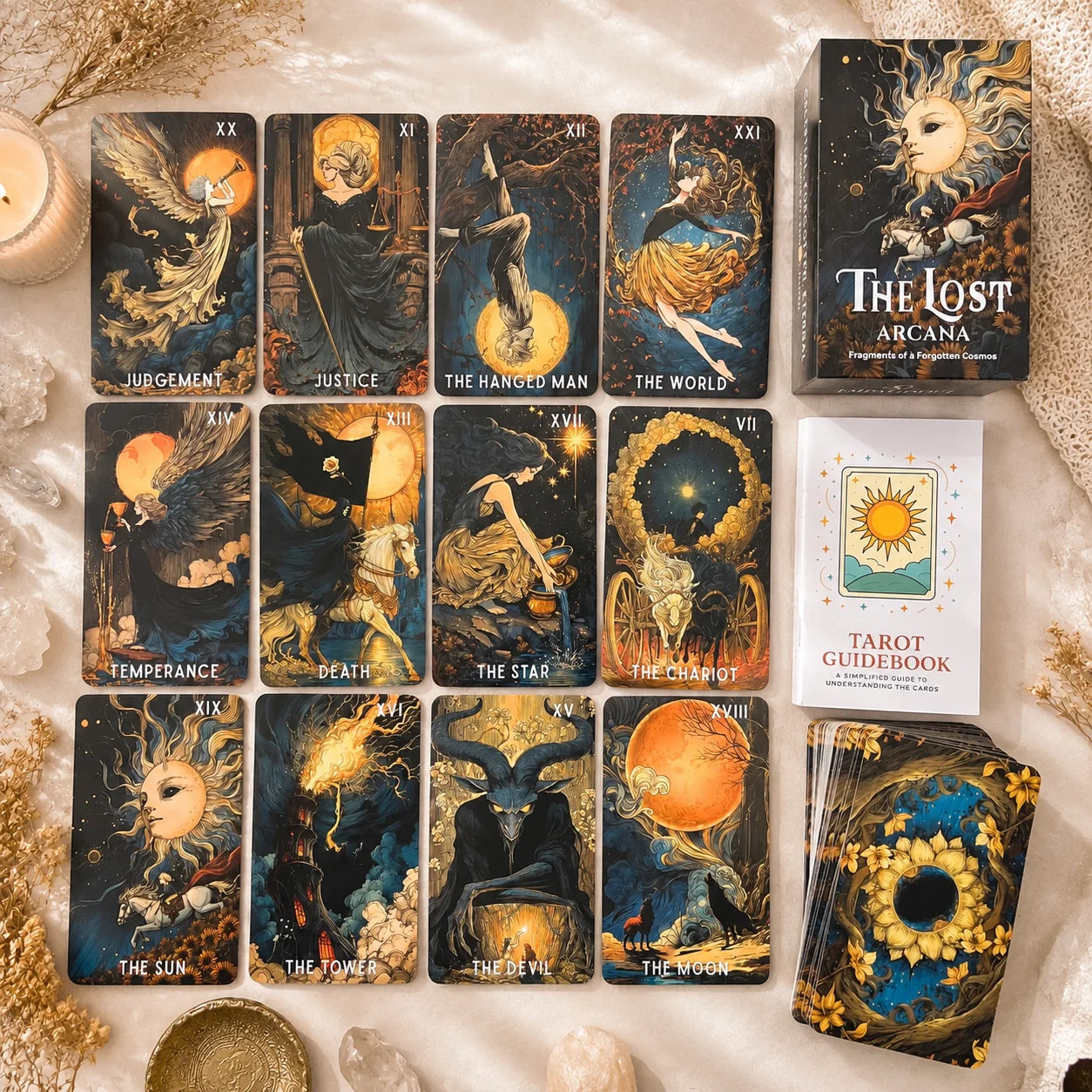 78 Cards, 13x8 Cm, The Lost Arcana Tarot Deck, Celestial Symbols, Ancient Powers, Sacred Mystery Card Game, Paper Manual