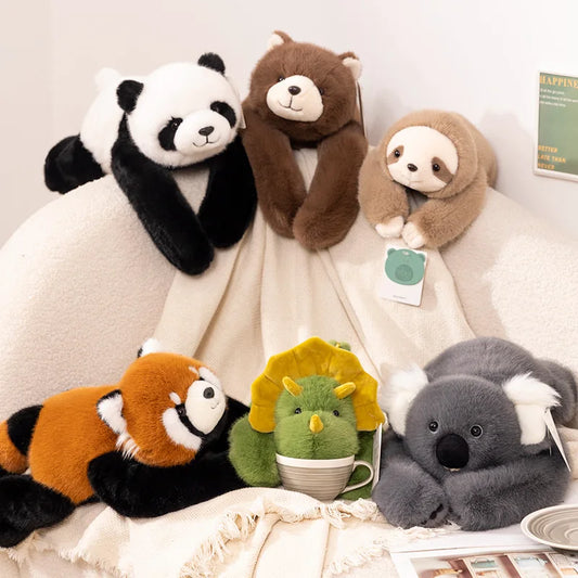 Cute Animal Soft Plush Toys Long Arm Panda Dinosaur Bear Koala Carried On The Back Plushies Animal Dolls Gifts For Friends