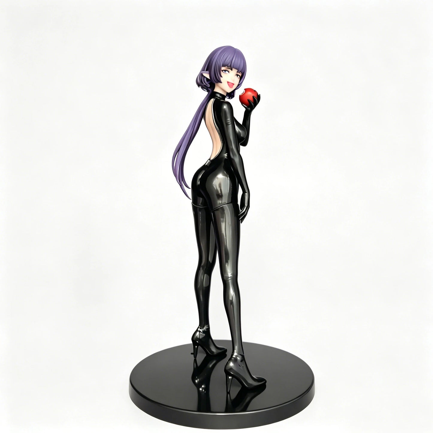 24cm Anime Girl Figure Purple Hair Elf Black Bodysuit PVC Statue Collectible Model Doll Desk Ornament Gift