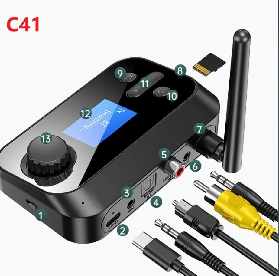 6 in 1 Long Range Bluetooth 5.1 Audio Transmitter Receiver RCA 3.5mm AUX USB Dongle Stereo Wireless Adapter For PC TV Headphones