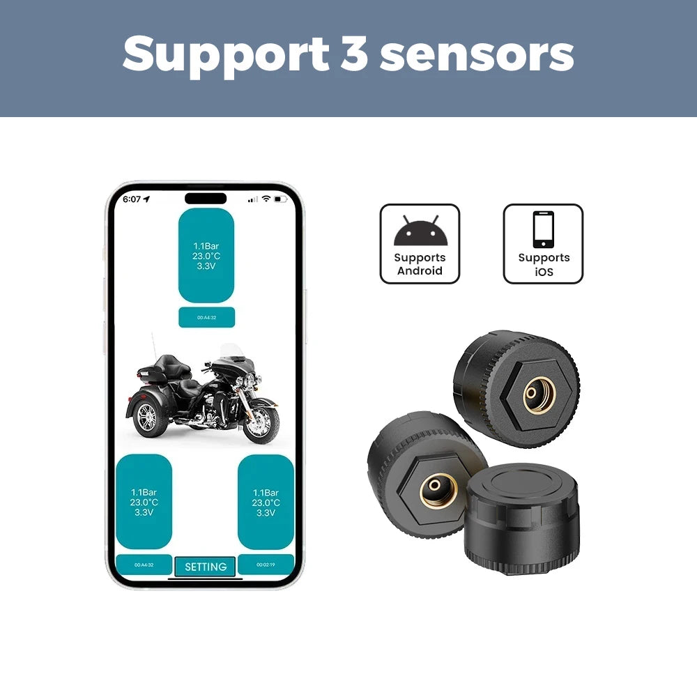 Car TPMS BT 5.4 Tire Pressure Monitoring System Connect Mobile Phone for LOS Android Motorcycle Truck Car Tyre Pressure Sensor