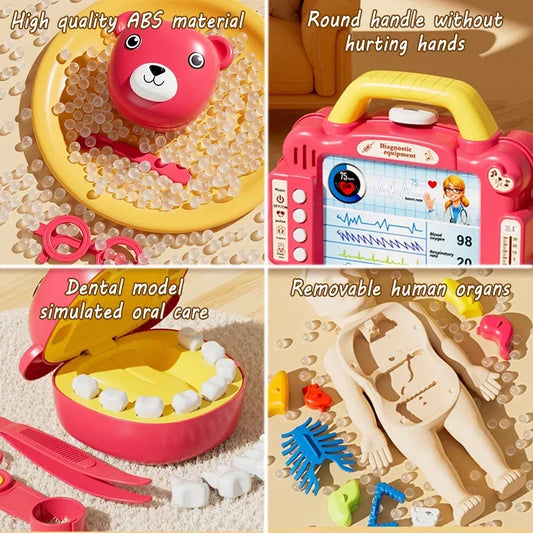 Kids Pretend Play Doctor Toy Set Simulation Nurse Injection Stethoscope Sound Light Medical Kit Dental Play Educational Toy Gift