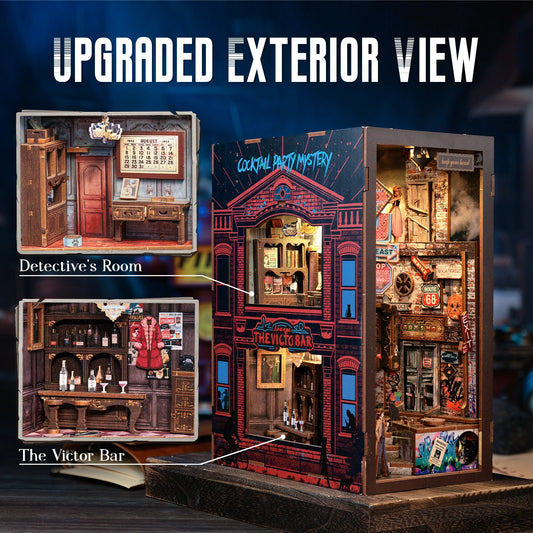 CUTEBEE DIY Book Nook Kit The Long Goodbye Detective Series Miniature Dollhouse with LED Light Dust Cover 3D Wooden Puzzle Books
