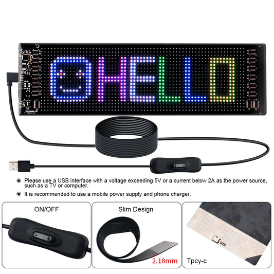 Scrolling Advertising LED Car Sign USB RGB Custom Animation Programmable Text Pattern App Control Bluetooth Logo Light Display