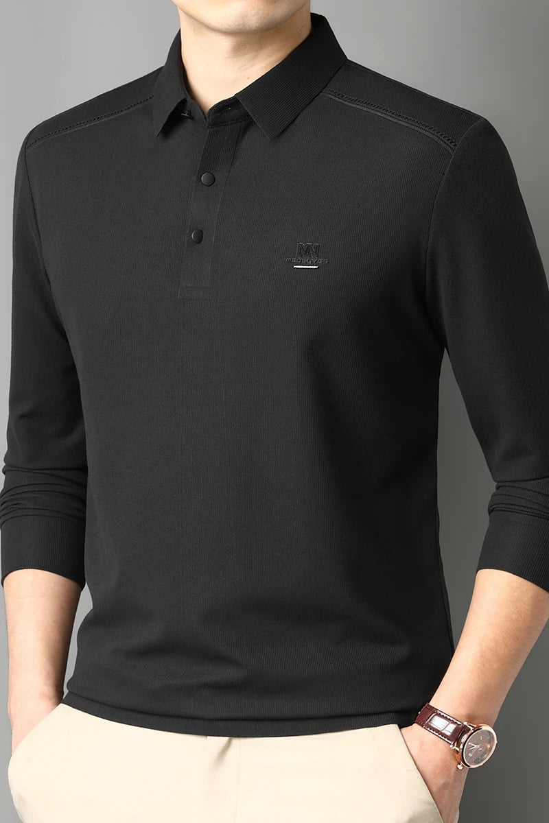 2025 New High End Long Sleeved T-shirt for Men Autumn Edition Flip Collar Thin Polo Shirt Business and Leisure Bottom Shirt