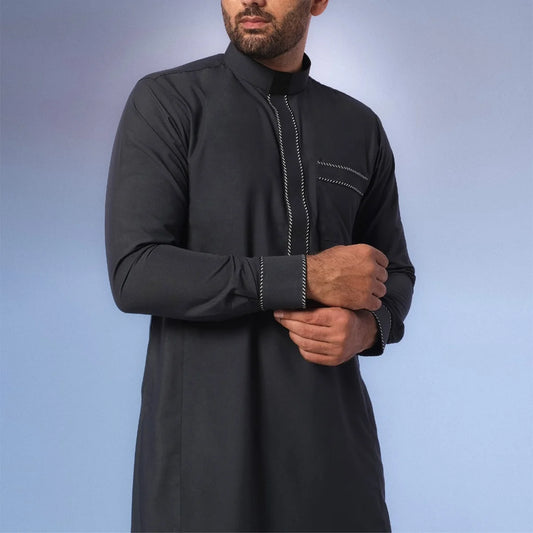 New Muslim men's Thobes Formal wear long sleeve embroidery simple men's loose casual Arabic Islamic national style loose robe