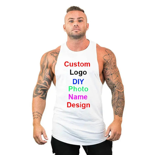 Design Brand Logo/Picture Custom Gym Tank Top Clothing Bodybuilding Workout Men Fitness Singlet Sleeveless Vest Muscle Shirt Men
