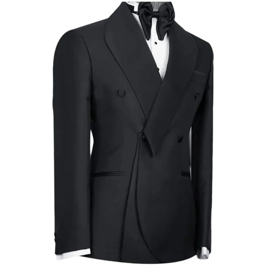Black Suits For Men Shawl Lapel Formal 1 Piece Jacket Double Breasted Business Casual Groom Wedding Party Custom Made Blazer