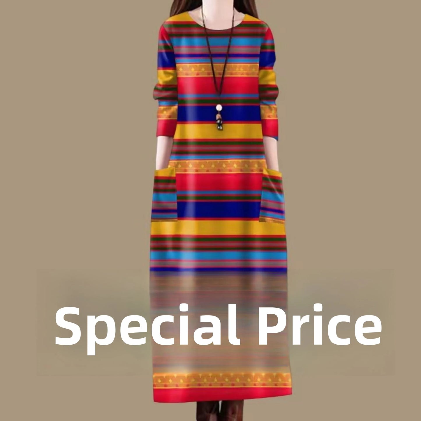 High-End Printed Long Sleeve Maternity Dress Women's Spring Autumn New Style Casual Loose Waist A-Line Skirt Daily Wear
