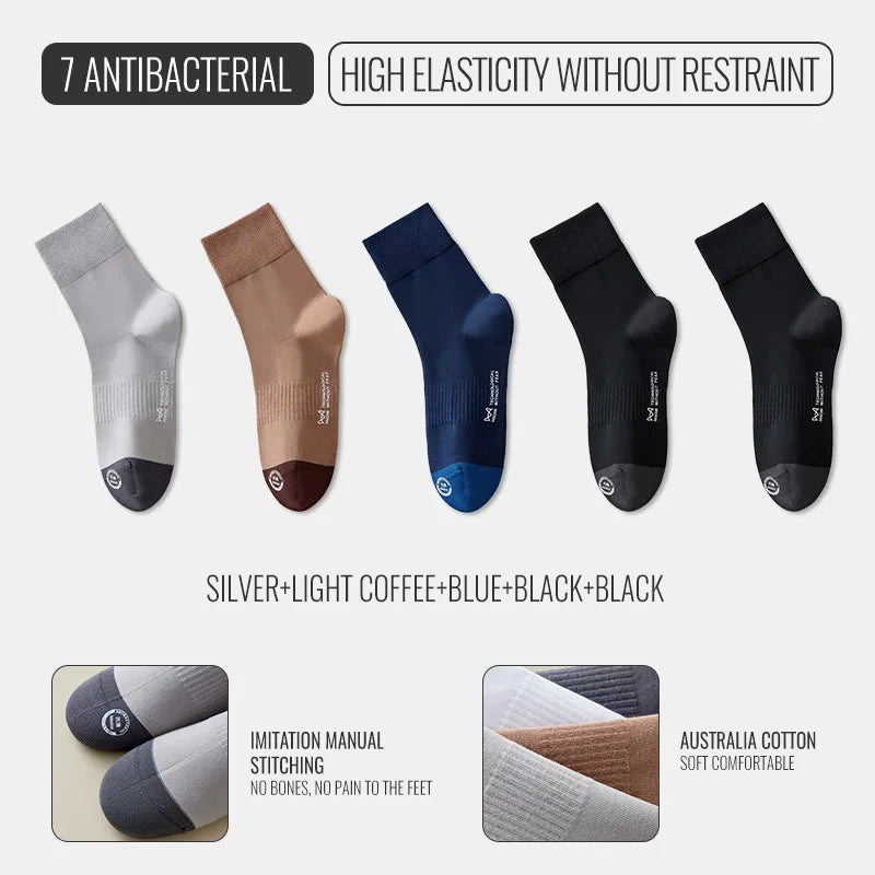 MiiOW Australian Cotton Socks Men Business Dress Black White Long Sock Antibacterial Anti Odor Crew Socks Breathable Sport Sock