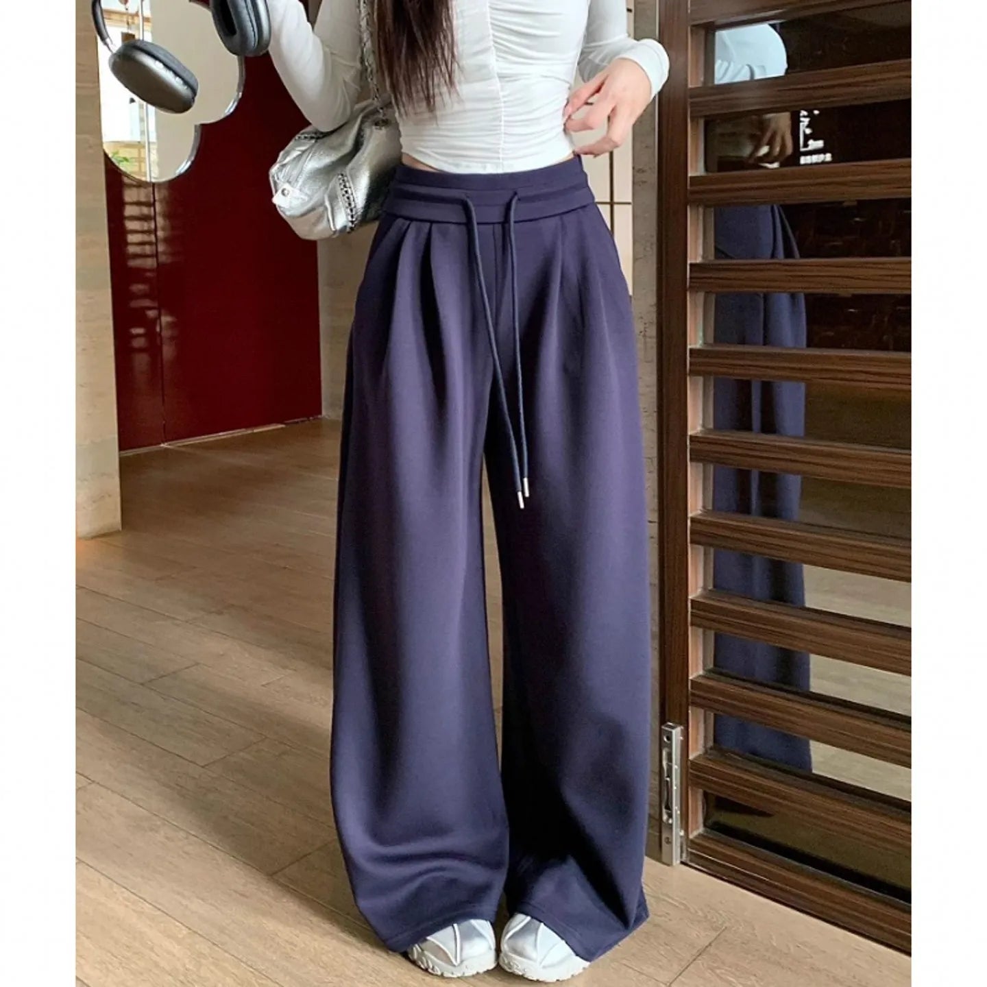 High Waist Wide Leg Sport Pants Women Loose Lazy Style Spring Autumn Casual Straight Long Trousers Comfortable High Waist