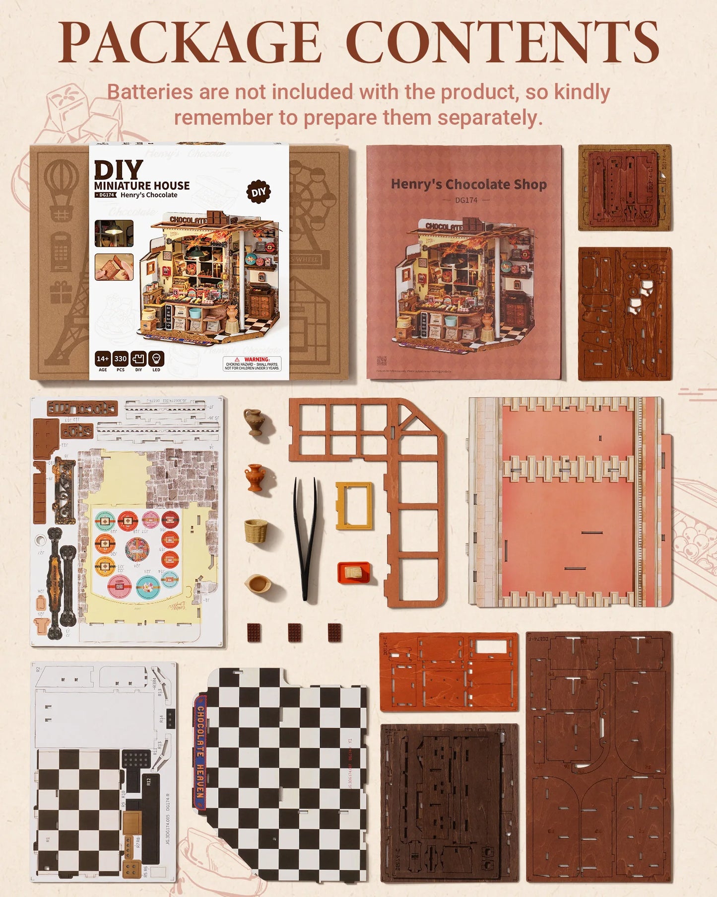 Rolife Henry's Chocolate DIY Miniature House Kit Wooden Dollhouse Model Building Kit With LED Craft Gifts for Adults