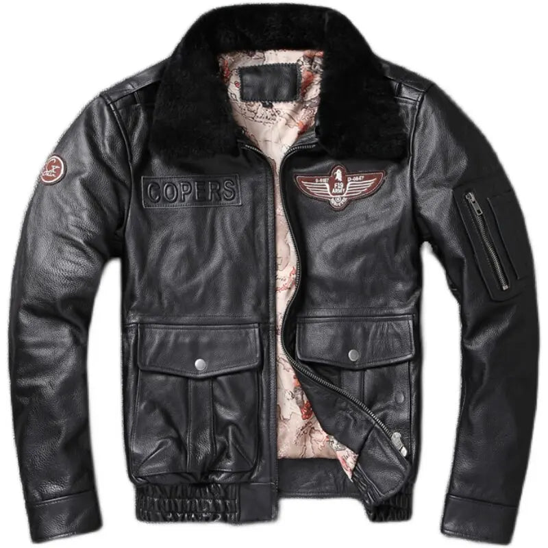 2026 New Winter Men's Warm Cowhide Top Coat Leather Bomber Jacket Detachable Fur Collar Plus Cotton Plus-size Leather for Men