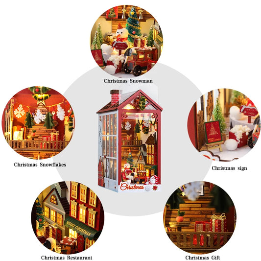 DIY Book Nook Kit Miniature Dollhouse Kit For Adult and Teens Christmas Gift Booknook Bookend Alley Model Build with Dust Cover