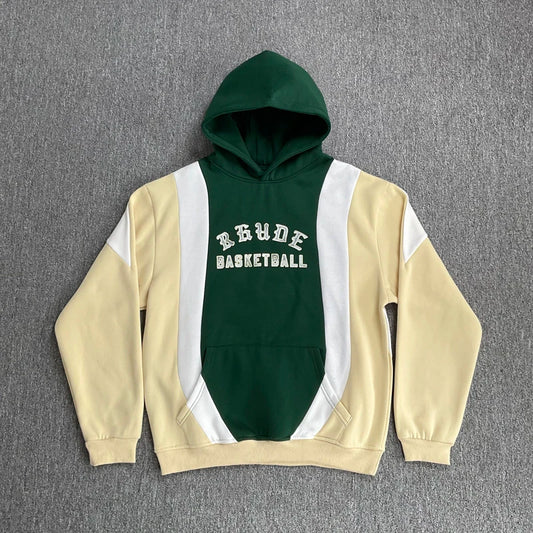 Fashionable Sports Suit Rhude Casual Shorts High-quality Splicing Color Blocks Thick Fabric Printed Hoodie