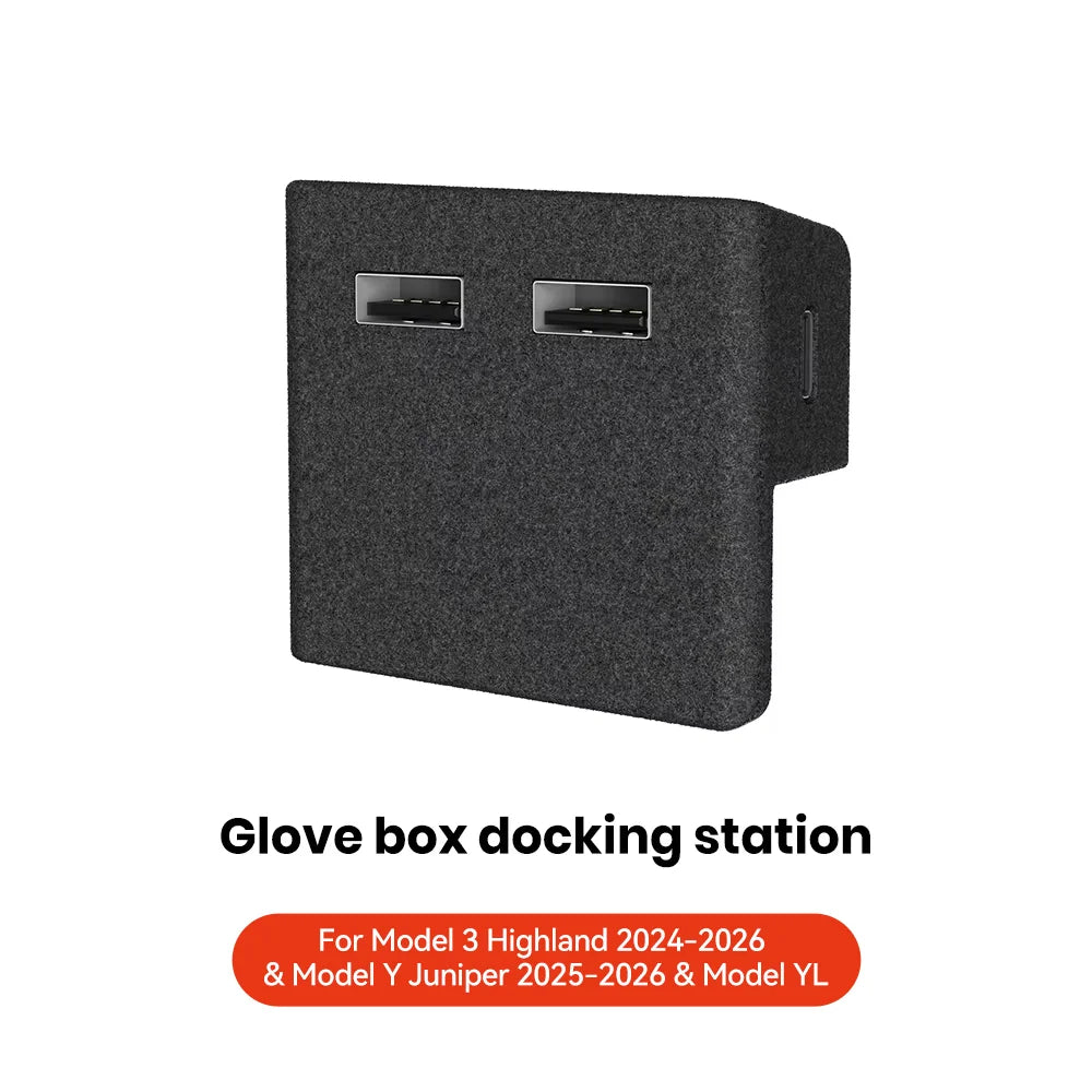 YZ Glove Box Docking Station For Tesla Model 3 Y Juniper Highland Quick Charger 4 USB Shunt Hub Flocking Adapter Powered Splitte