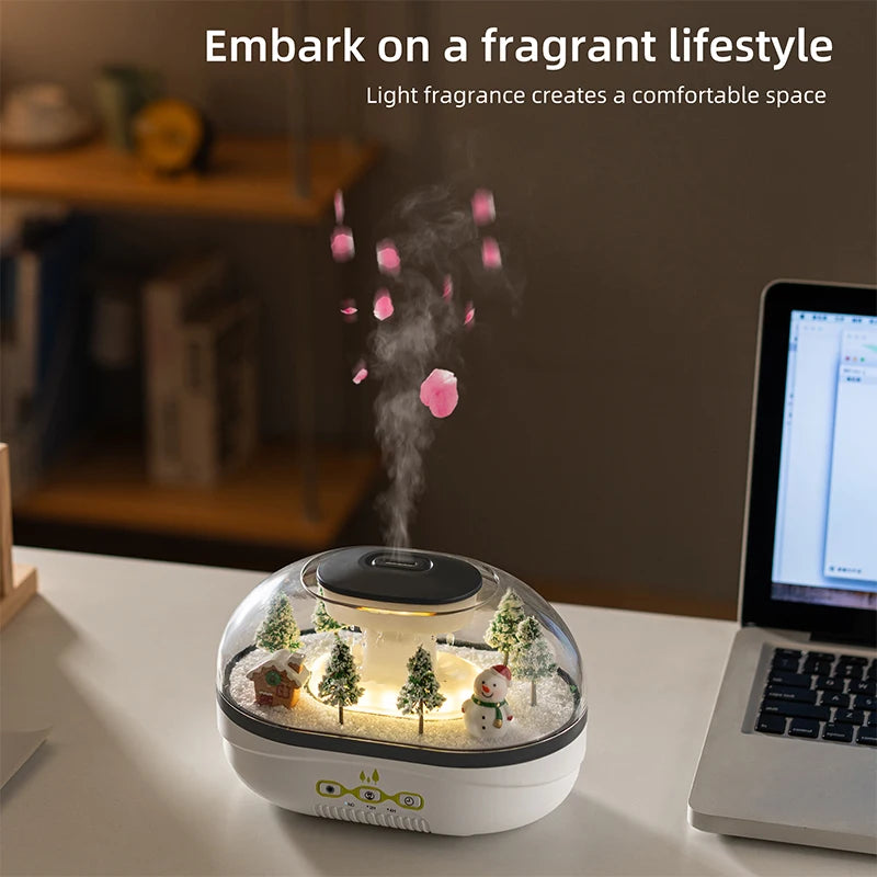 Simulated Snowpile Air Humidifier, Snowman Aroma Diffuser, Home Decoration, Creative Snow Landscape.Ideal for Bedroom, Office,Yo