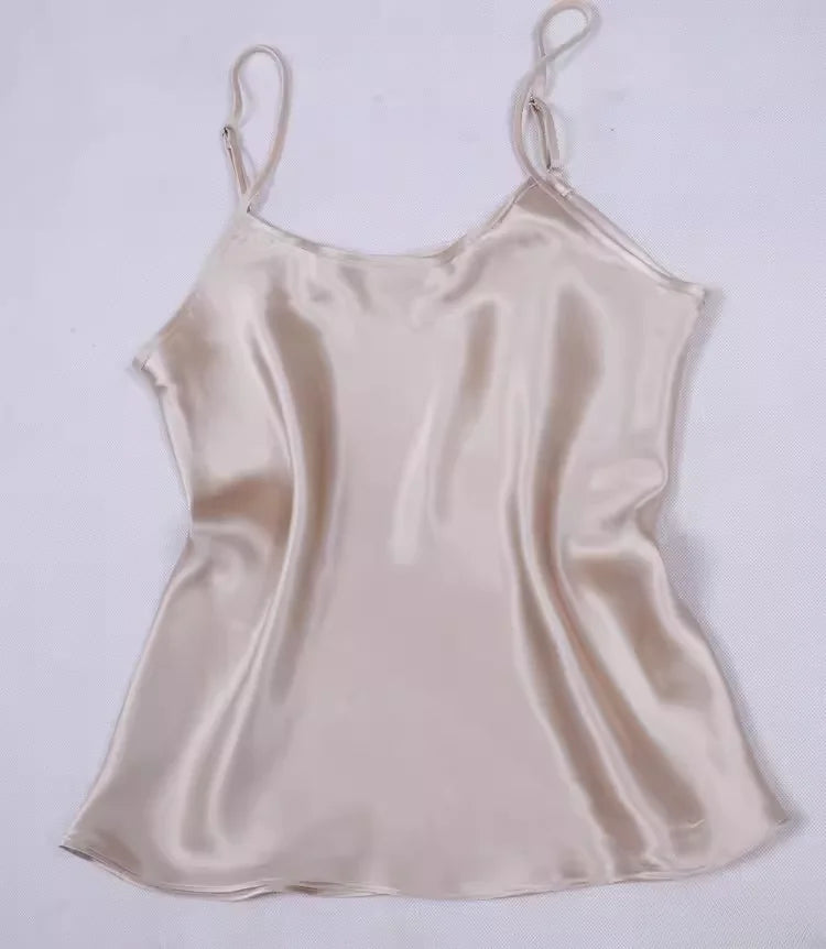 Women's 100% Mulberry Silk 16 momme Spaghetti Strap Camisole Tank Top Vest Sleepwear M-4XL YM002