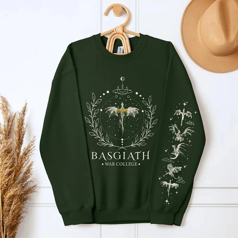 2026Fourth Wing Sweatshirt with Sleeve Print Pullover Xaden Riorson Sweater Basgiath War College Shirt Unisex Bookish Sweatshirt