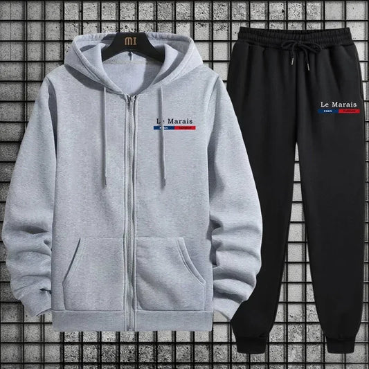 Herbst Winter Sport Stil Paris Le Marais Print Herren Trainingsanzug Set 2-teilig Hoodie mit Jogginghose Urban Streetwear Outfit