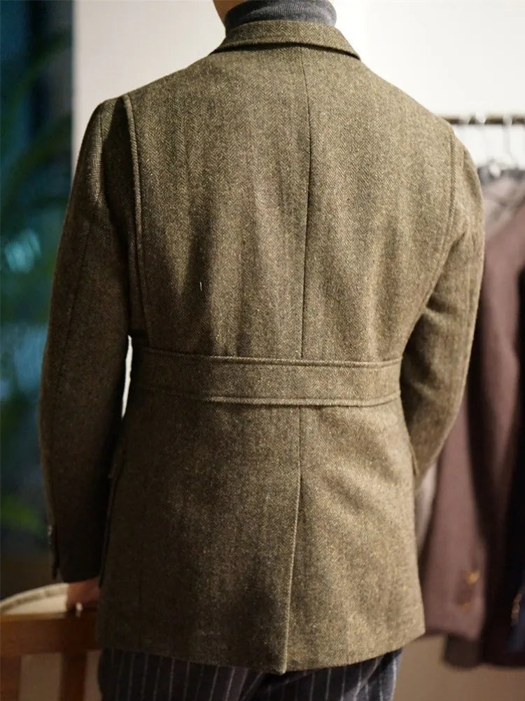 Autumn Winter Hunting Jacket Men Long Sleeve Vintage Slim Fit British Style Woolen Coat Single Breasted Street Casual Outerwear