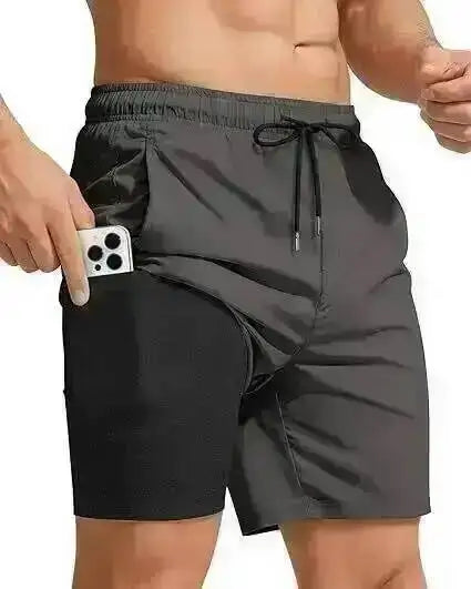 Black 2026 Summer Men's Swimming Trunks Compression Liner Quick Dry Pockets Board Shorts Sports Surfing Beach Swim Trunks LYZ065