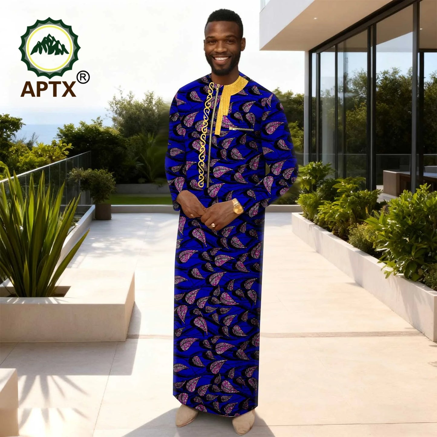 APTX Men's Traditional Muslim Robe 3-Pcs Set Long Sleeves African Dress Middle East Jubba Thobe Wedding Suit