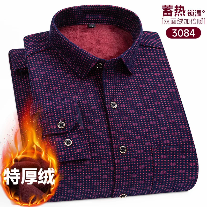 New Men's Long-Sleeved Shirt Thickened and Fleece Warm 8XL9XL Plus Size Autumn and Winter Casual No-Ironing Comfortable Top