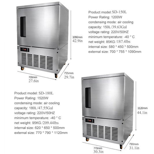 PBOBP -40°C Commercial Fast Food Blast Freezer Large Volume for Seafood Ice Cream & Meat - Quick Freezing Refrigerator