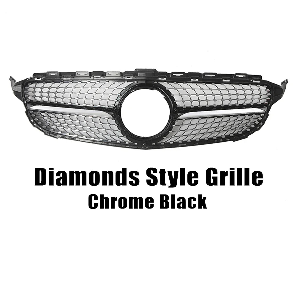 XVIP GTR Style Front Racing Grille For Mercedes Benz C-Class W205 2015-2018 C180 C200 C300 Chrome Diamonds Style Bumper Grilles