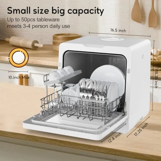 Portable Dishwashers for Camping and Home with 5l Water Tank, Hose, LED Light, 10 Wash Programs, Baby Care Mode, Dual Water Sup