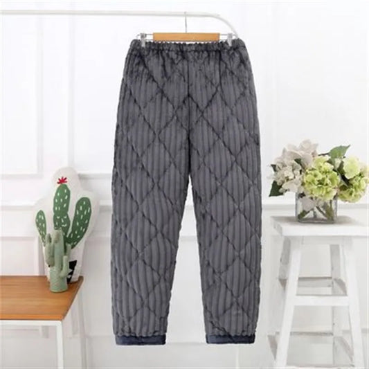 Men's Winter Thickened Three-Layer Cotton Padded Sleepwear Long Pants Flannel Lined Fashionable Home Leisure Dad Pants