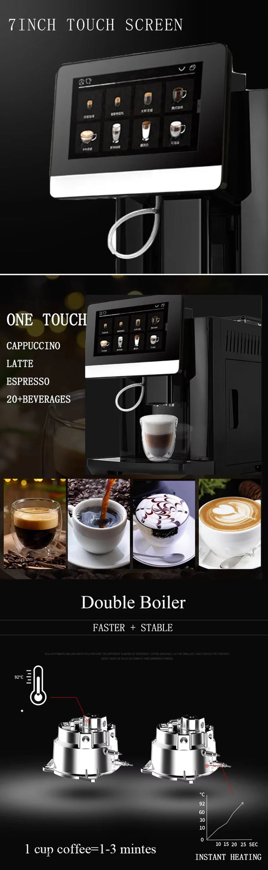 CAFOVO S9 One Touch Automatic Coffee Maker 19Bar ULKA Pump Make 20+ Beverages Fancy Coffee Machine Latte Espresso Restreto