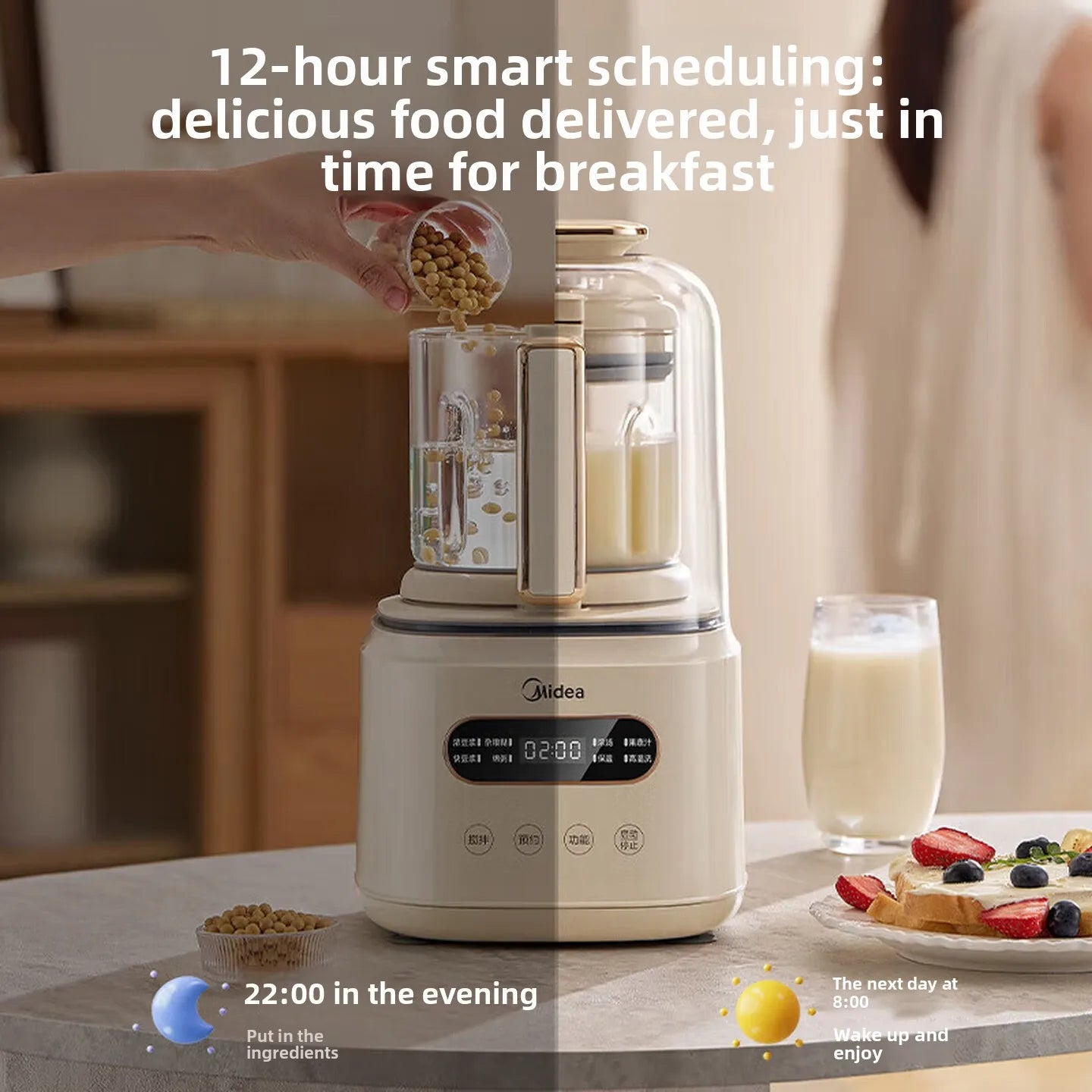 Midea PB60P2-028 Quiet Blender 1.2L, Soundproof Cover, 1000W Heating, Self-Cleaning, Soy Milk Maker