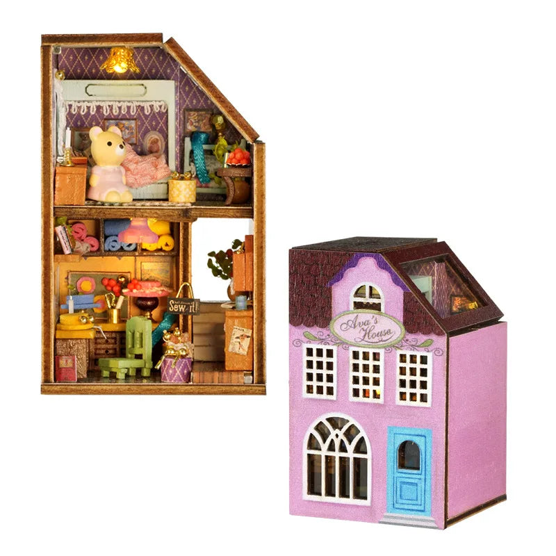 Case Wooden Miniature Doll House DIY maiso Handmade Assembly Model Building Kit 3D Puzzle Toy Birthday Gift Dollhouse Miniatures