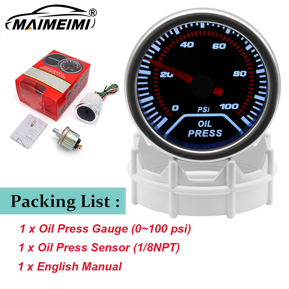 12V Boost Gauge Water Temp 2" 52mm LCD Display Turbo RPM Tachometer Oil pressure gauge with sensor -1-2.0-3.0 bar Racing Meter