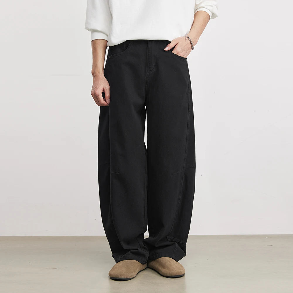 Fashion Heavyweight Men's 280g Pure Cotton Casual Pants 2026 Spring Comfortable And Versatile Elastic Waist Wide Leg Pants