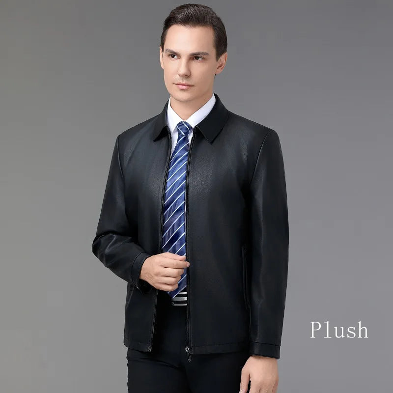 Haining genuine leather jacket men's lapel leather jacket autumn and winter sheepskin top men's casual wear plus velvet