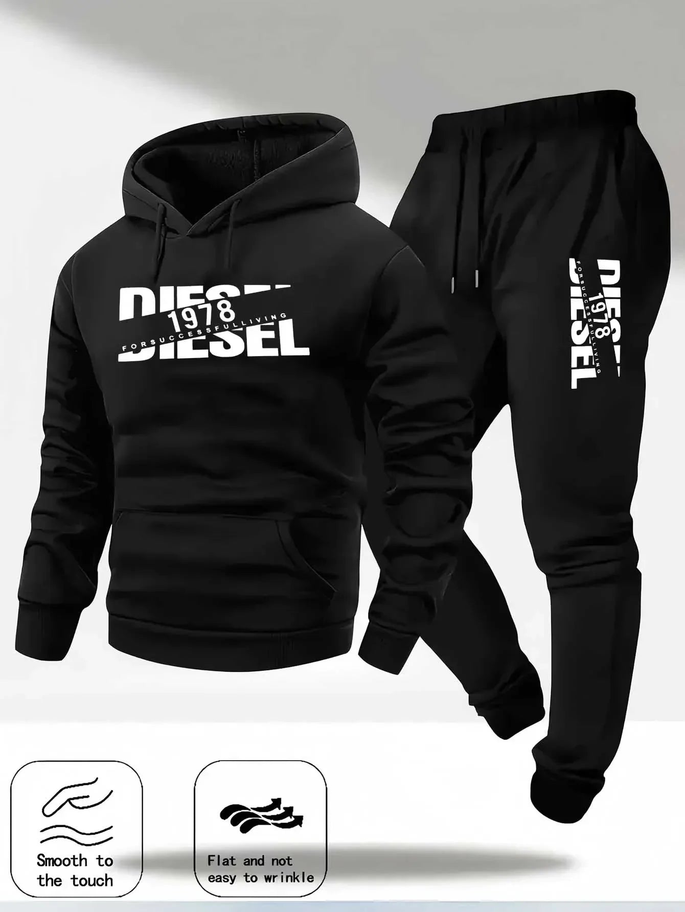Men's hooded pullover sports fashion gift set, with hood, suitable for autumn and winter casual sweaters and pants