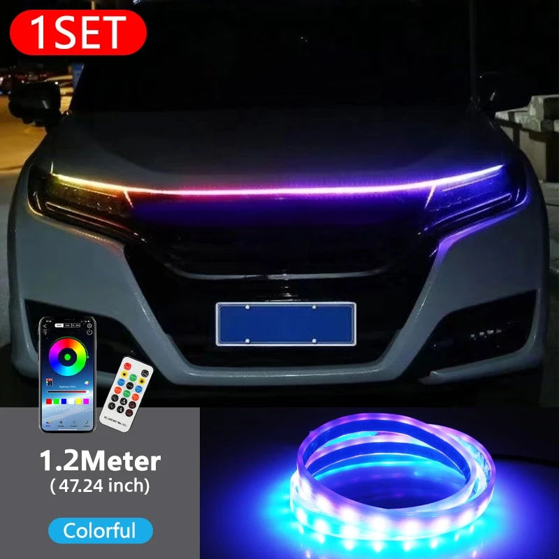 LED Car Hood Symphony Light Strip Daytime Running Light APP Remote Control RGB Led Colorful Auto Decorative Atmosphere Light 12V