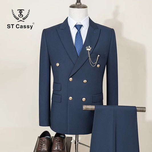 ST Cassy double-breasted Men's Suit Fashionable and Casual Slim Fit Male Groom Wedding Blazers Party Dress Jacket Coat Pants