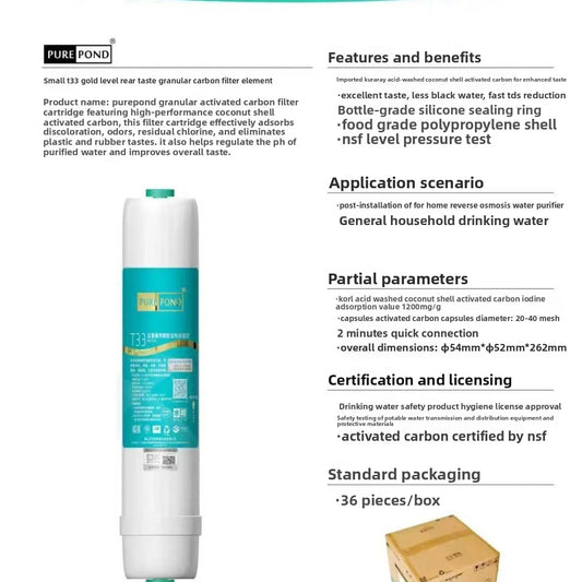 Inline Carbon Water Filter 1/4" Quick Connect for Refrigerator Ice Maker RO System RV, 10" Chlorine Taste & Odor Reduction
