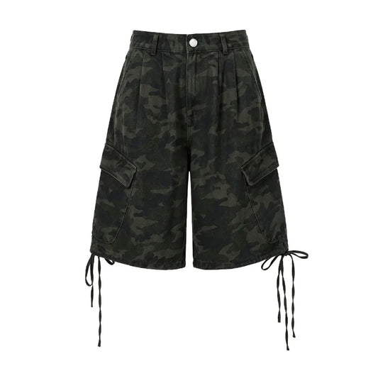 Men's Denim Shorts Cargo Shorts Drawstring Multi Pocket Camouflage Letter Print American Style Casual Summer Vintage Street